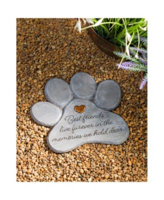 11" Paw Shaped Pet Memorial Garden Stone, Best Friends Live Forever