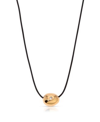 Single Crystal Polished Pebble Leather Pendant Necklace