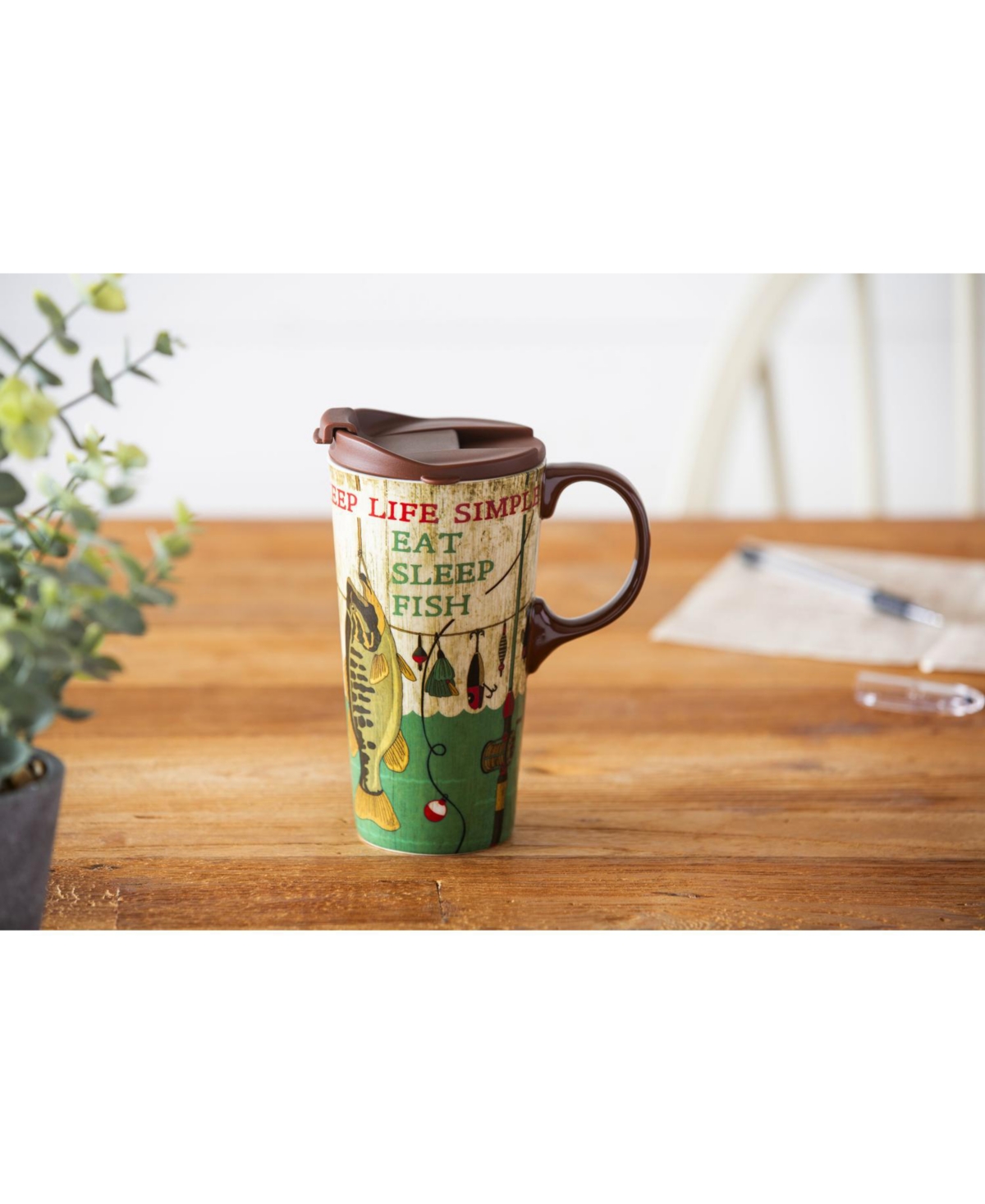 Evergreen Beautiful Keep Life Simple Ceramic Travel Cup with Lid - 5 x 4 x 7 Inches