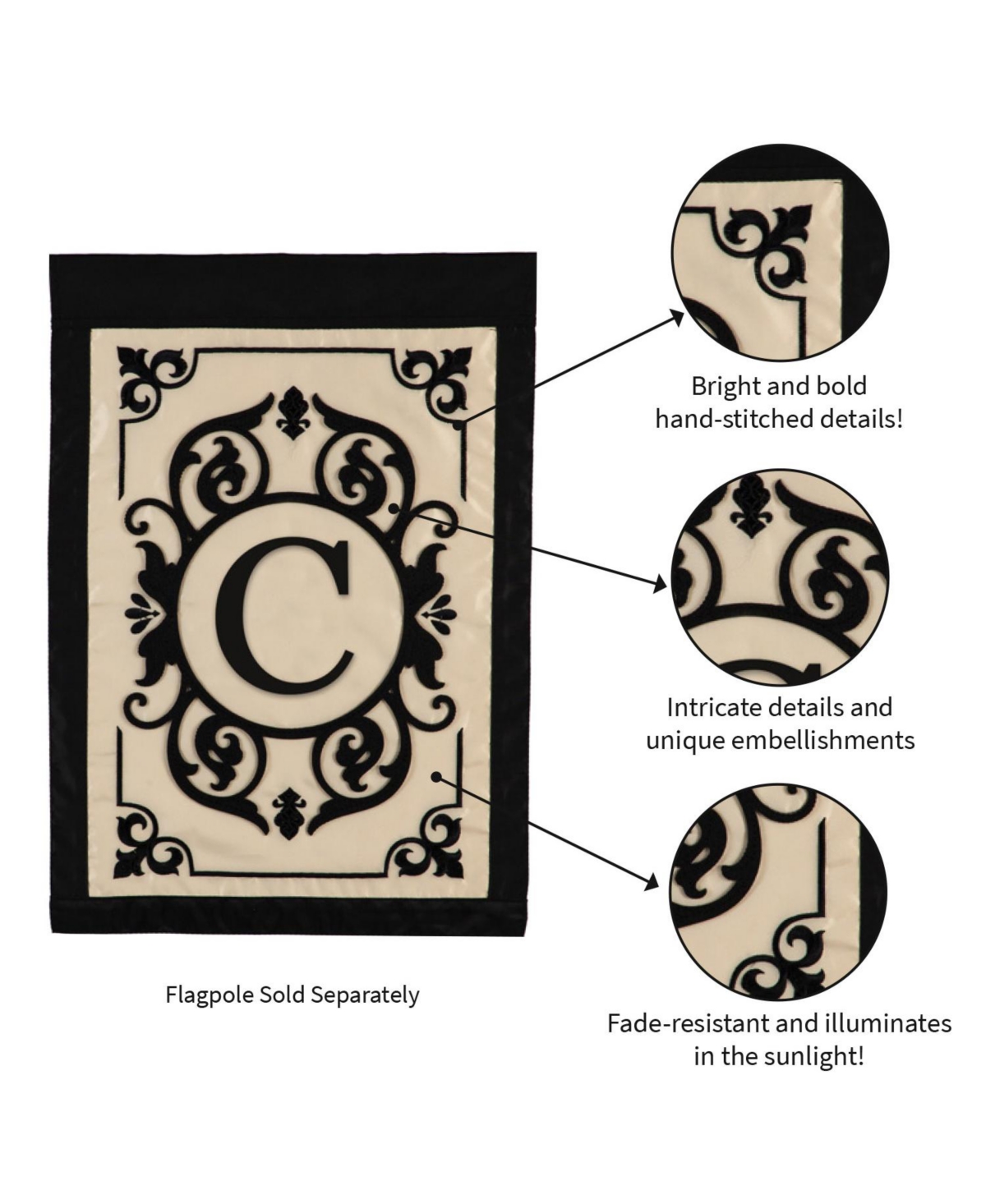 Evergreen Flag Cambridge Chic Letter C Monogram Applique Garden Flag - Wide x High