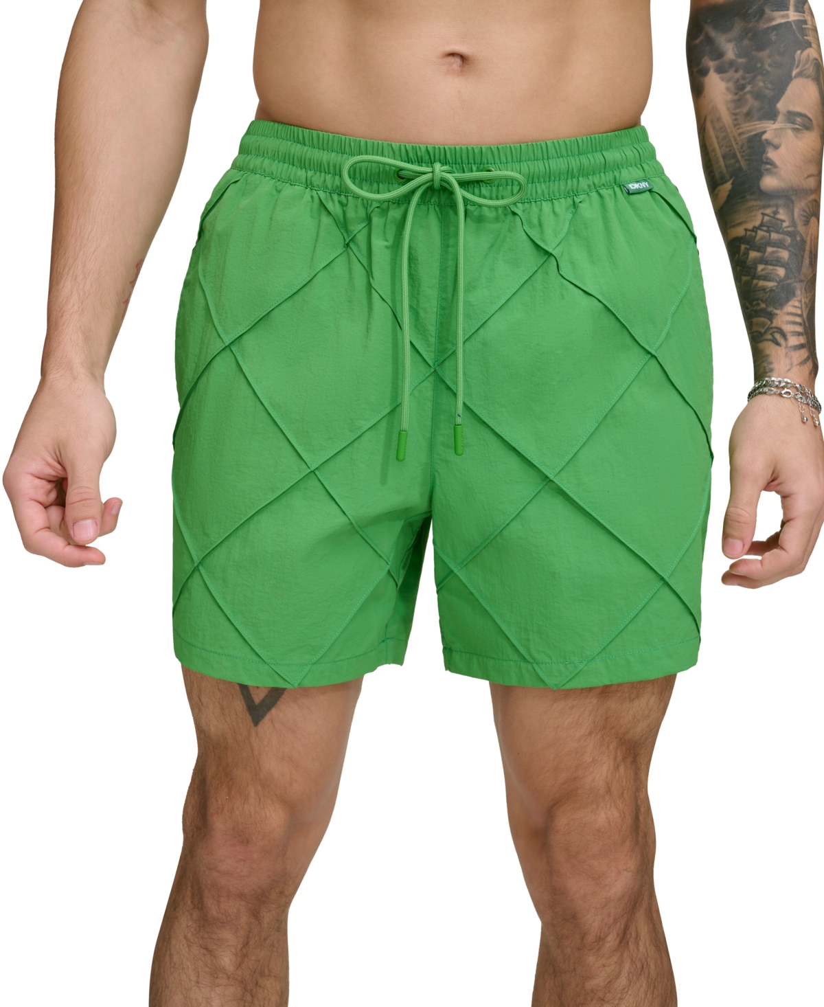 Shop Dkny Men's Diamond Pintuck Performance 5" Volley Shorts In Green