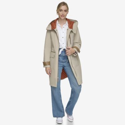 Women's Gemas Lightweight Parka Coat With Matte Shell and Faux Leather Details