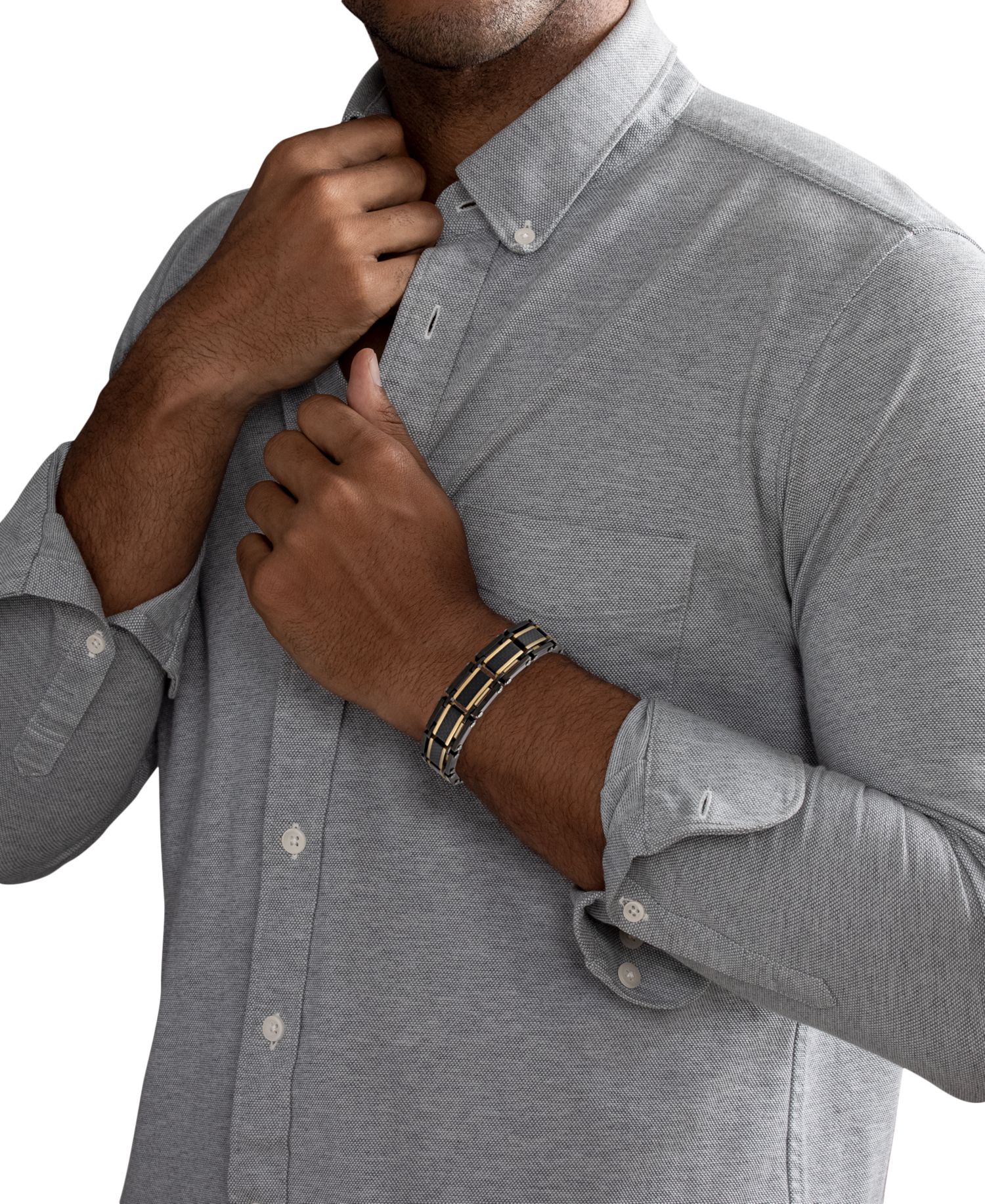 Two-Tone Square Link Bracelet in Black & Gold Ion-Plated Stainless Steel & Black Carbon Fiber