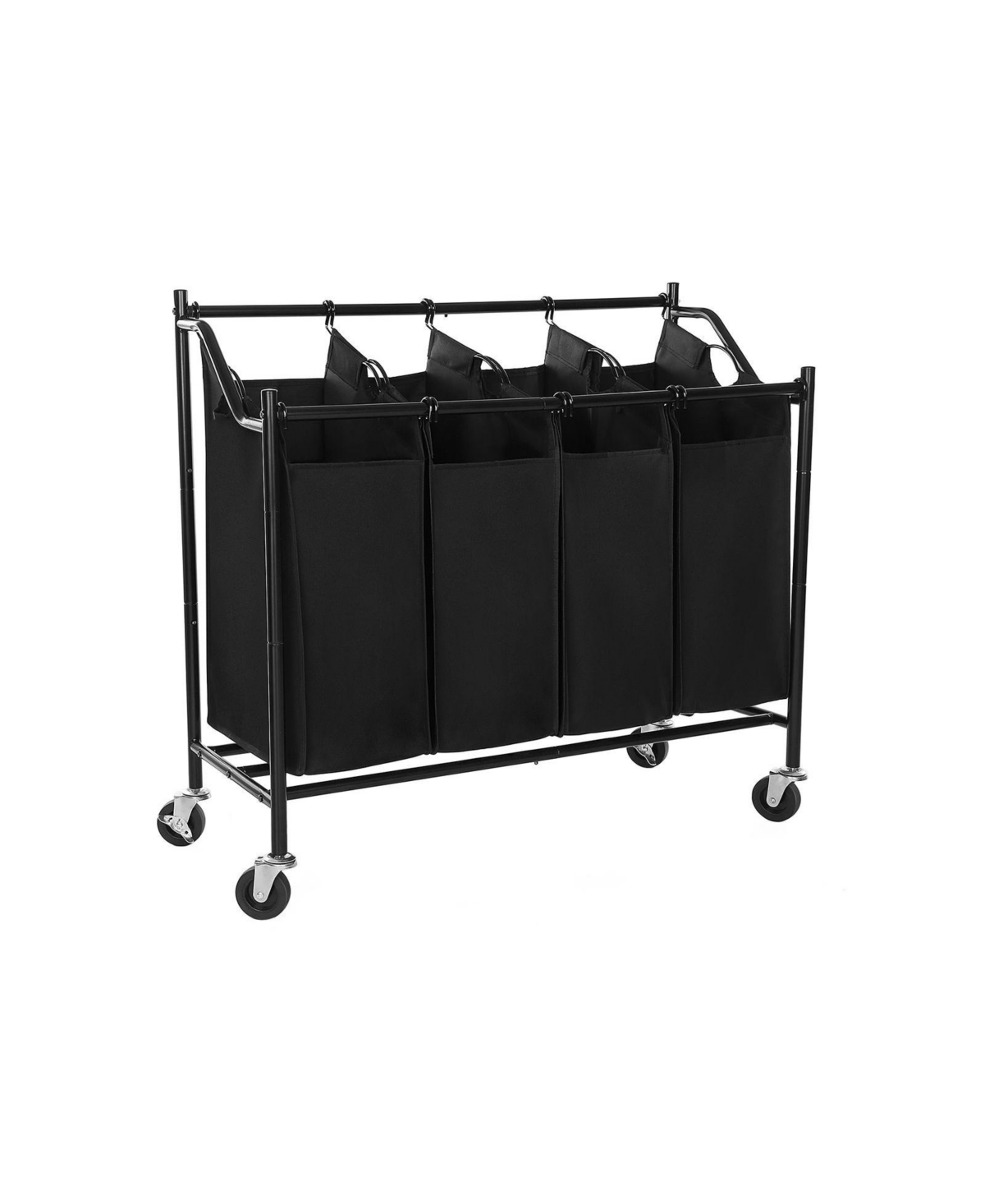 Heavy-Duty 4-Bag Rolling Laundry Hamper Sorter Storage Cart with Wheels Black - Black
