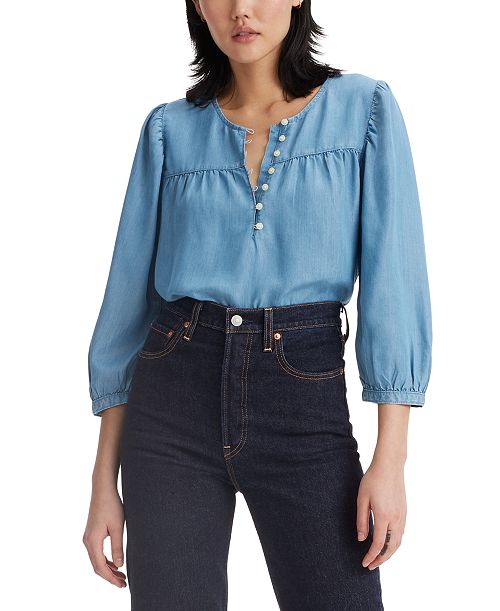 alfani Levi's Women's Halsey 3/4-Sleeve Blouse Women's Fashion Shoes & Accessories