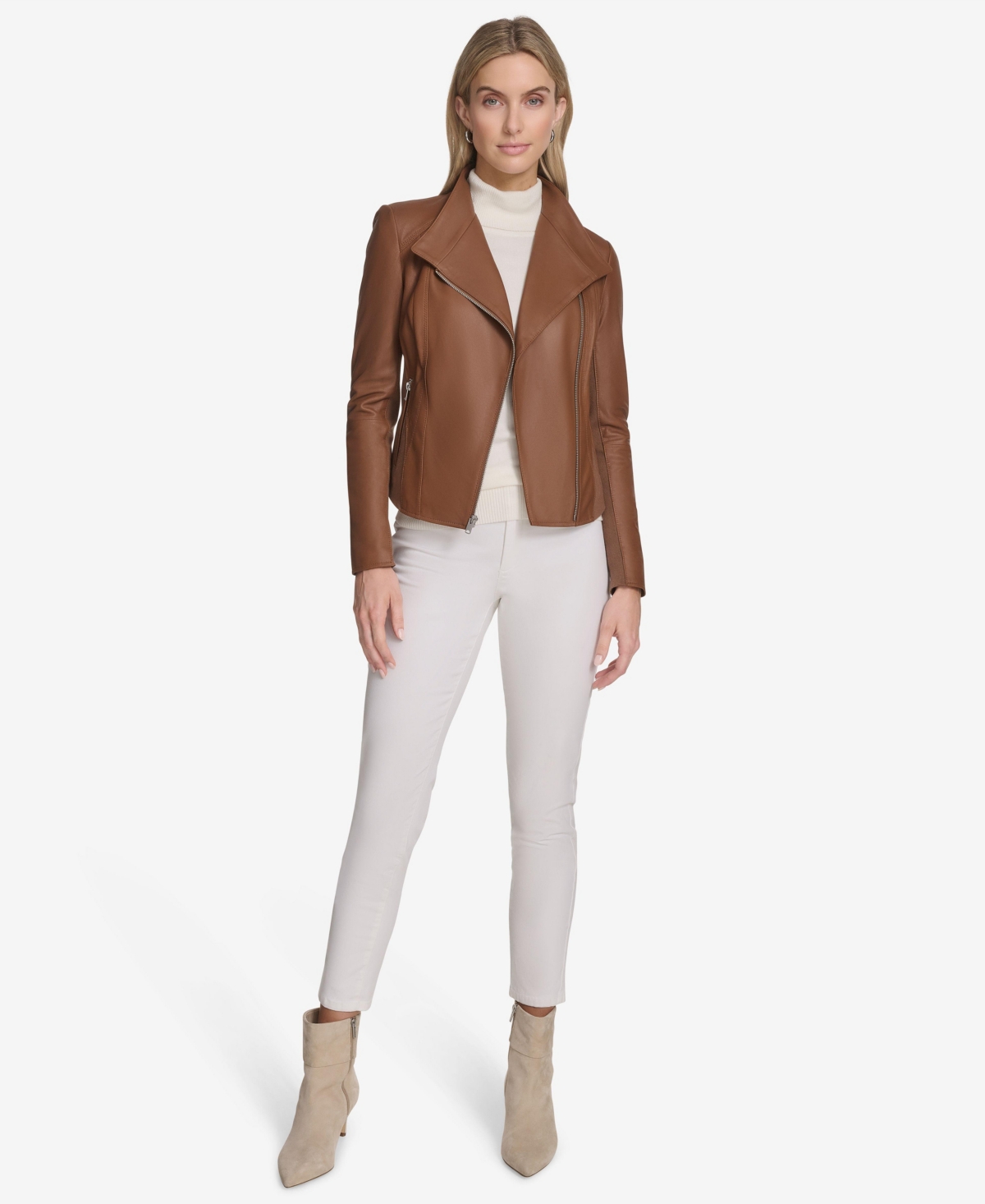 Andrew Marc Women's Felix Asymmetrical Moto Jacket With Wing Collar