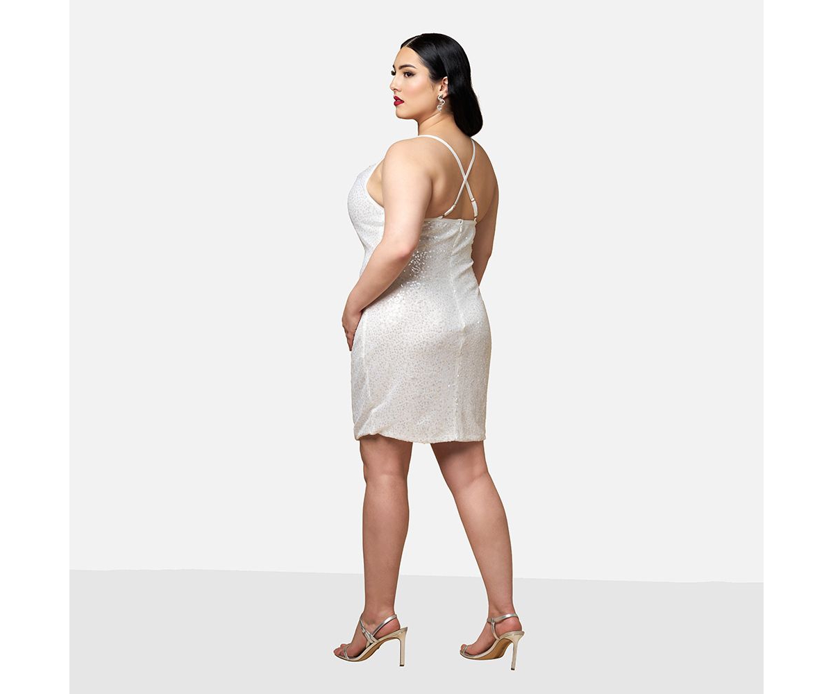 Rebdolls Plus Size Amaryllis Sequin Cowl Neck Mini Bodycon Dress