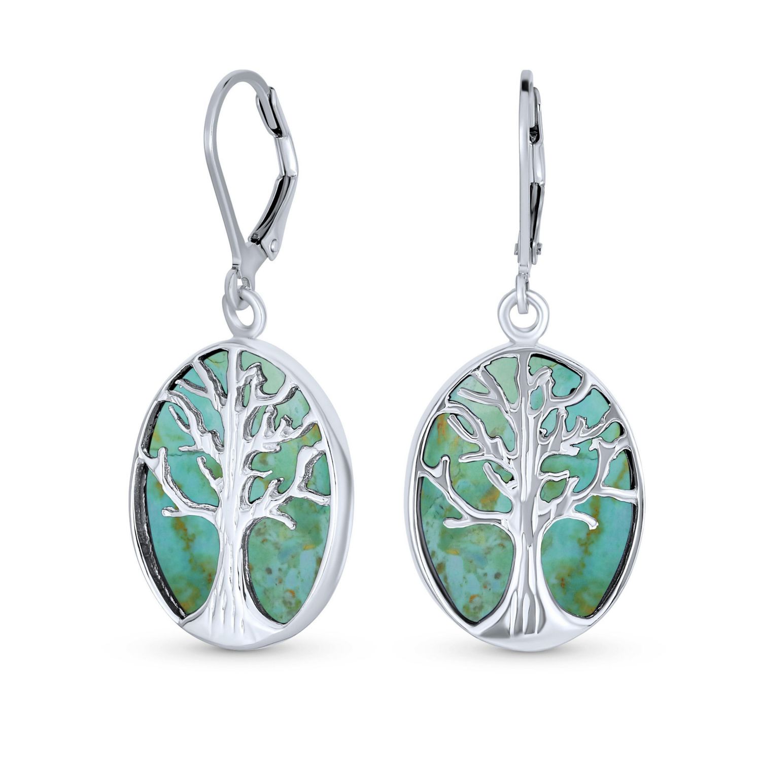 Blue Lapis Lazuli Family Tree Of Life Earrings Sterling Silver Leverback