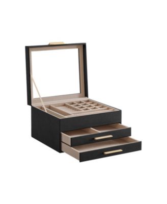 Slickblue Jewelry Box With Glass Lid, Multi-layer Jewelry Organizer, For Big And Small Jewelry - Black