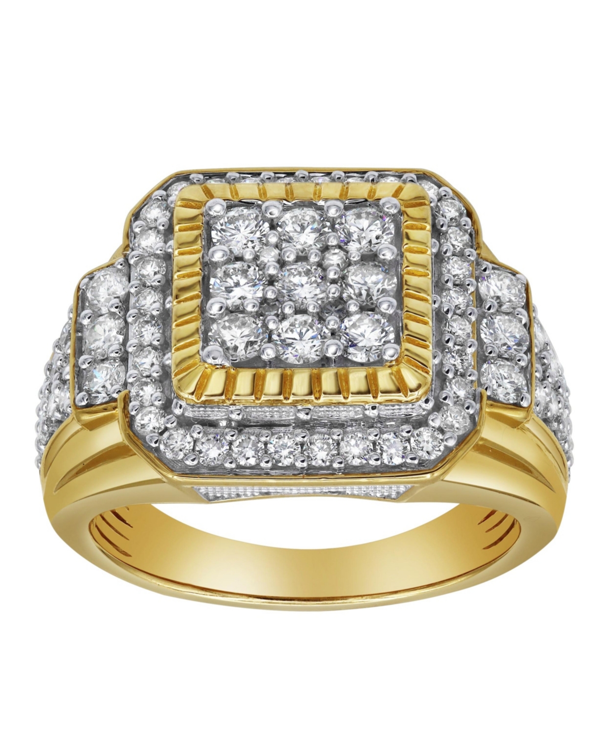 Bigg Boss Natural Certified Diamond 2.04 cttw Round Cut 14k Yellow Gold Statement Ring for Men - Yellow
