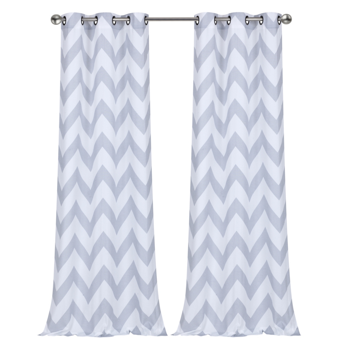 Kate Aurora Living 2 Piece& White Metallic Chevron Grommet Curtain Panels - 84 in. Long - Silver