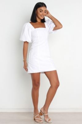 white dress with peter pan collar White Peter Pan Collar 1950S Vintage Cotton Dress White / S