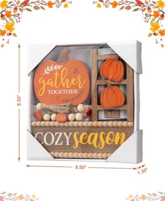 10.75"L Set of 4 Fall Wooden Word Signs Tiered Tray Table D&eacute;cor