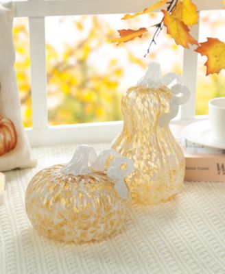 6"D Fall Amber Dots Round Glass Pumpkin