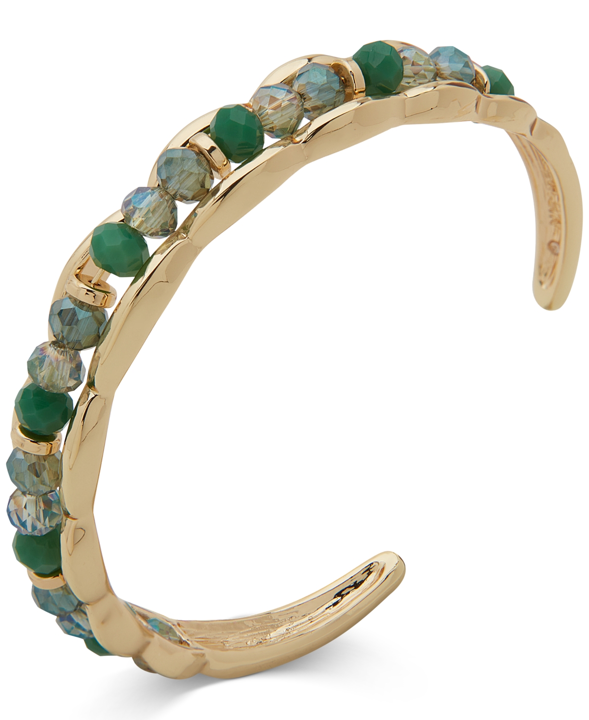 Gold-Tone Green Multi Beaded Cuff Bracelet - Green