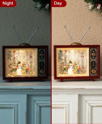 7.5"L Lighted TV with Snowman Waterglobe