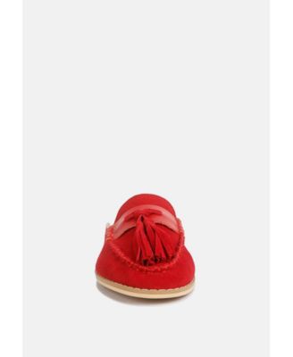 EDMANDA Womens Tassle Detail Leather Mules