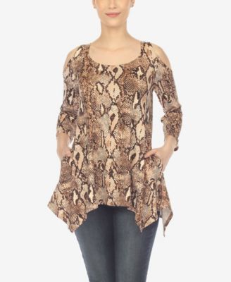 Women's Snake Print Cold Shoulder Tunic