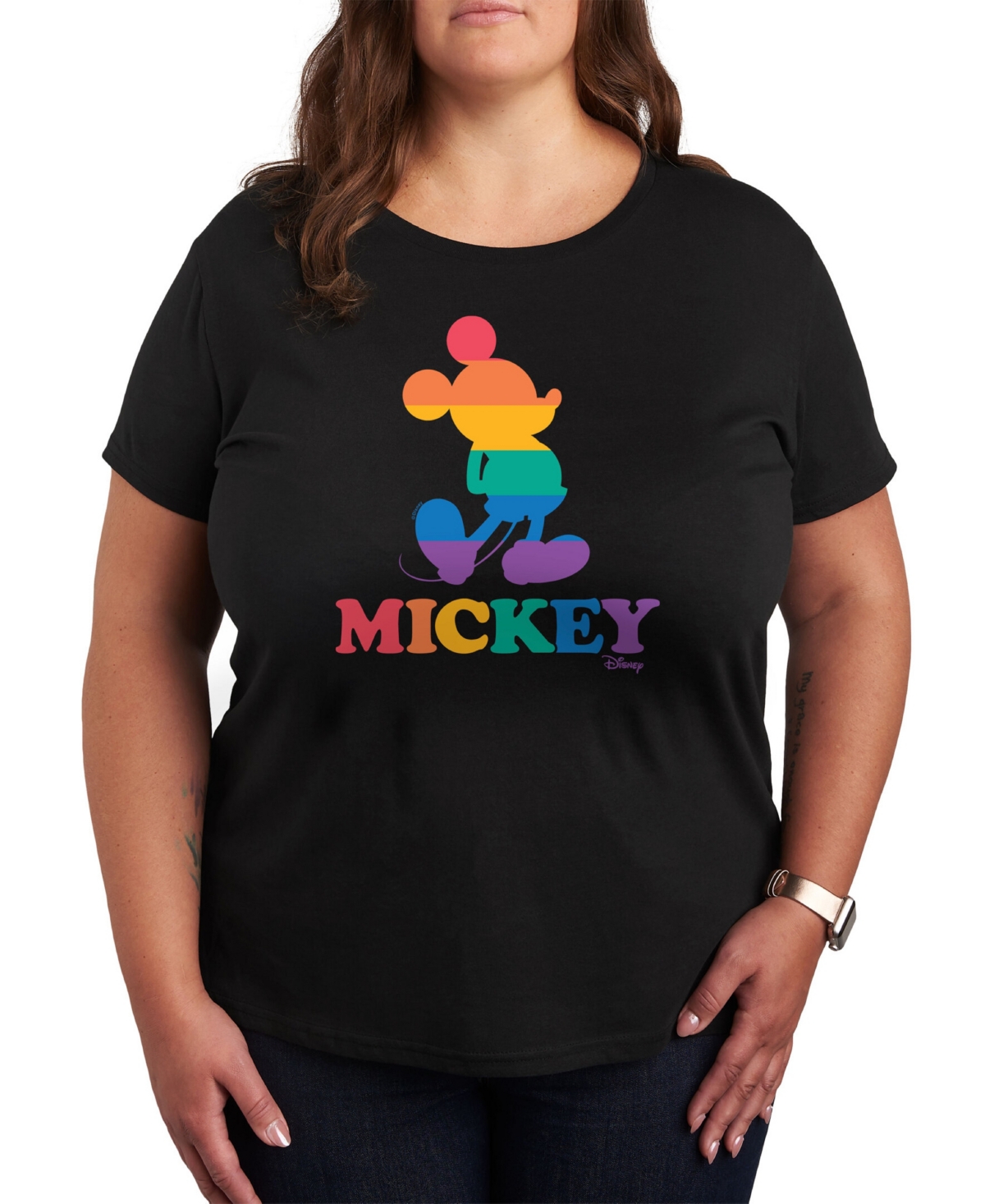 Shop Hybrid Apparel Trendy Plus Size Pride Rainbow Mickey Mouse Graphic T-shirt In Black