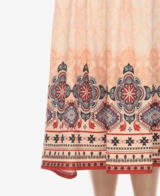 Women's Border Prints Pleated Midi Skirt