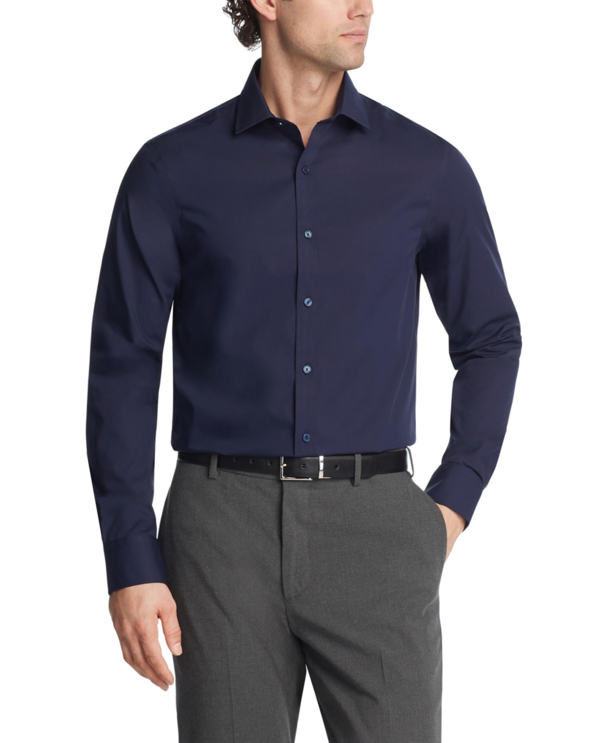 Shop Tommy Hilfiger Men's Th Flex Essentials Stretch Dress Shirt In Peacoat