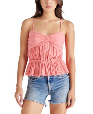 Steve Madden - Women's Solange Pleated Smocked-Back Peplum Top