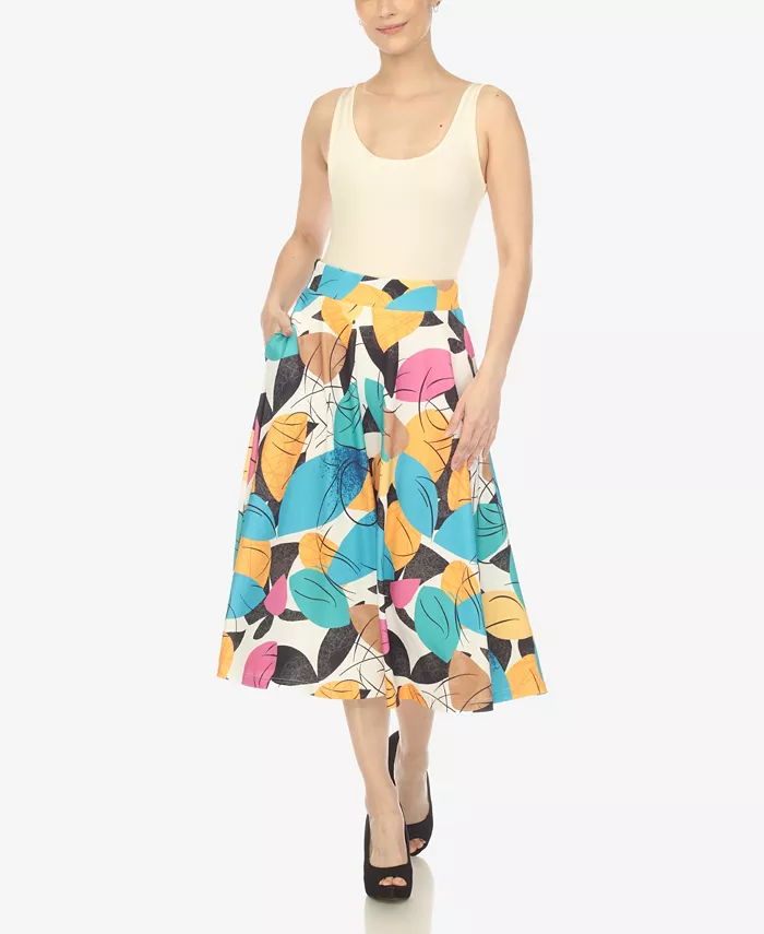 Women's Leaf Print Vintage Flared Midi Skirt - thumbnail 5