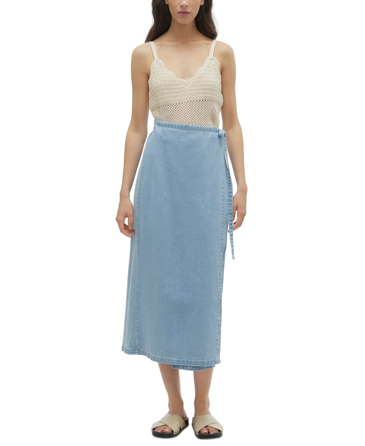 Women's Zinnia Solid Denim Wrap Midi Skirt - Light Blue