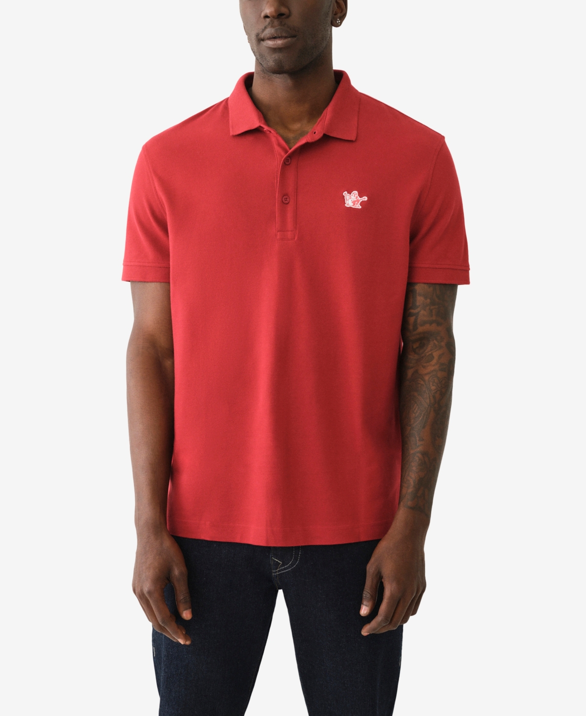 Men's Short Sleeve Relaxed Buddha Patch Polo Shirts - Red