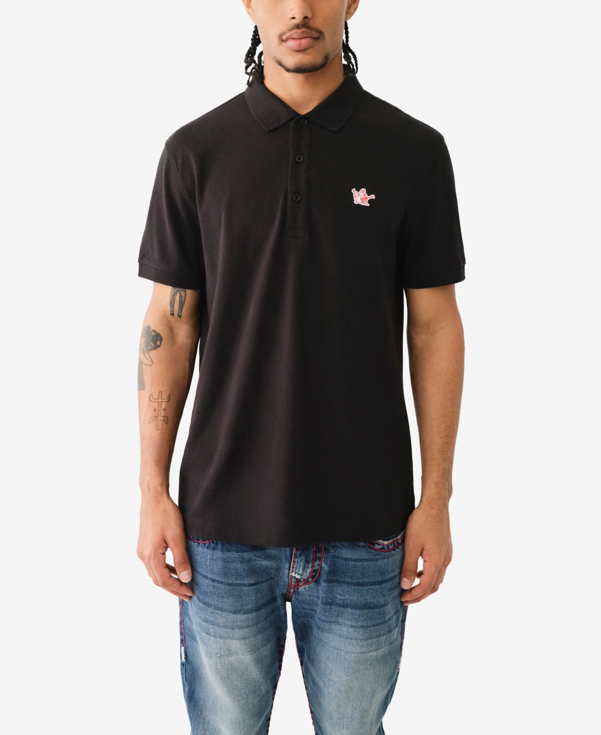 Shop True Religion Men's Short Sleeve Relaxed Buddha Patch Polo Shirts In Black