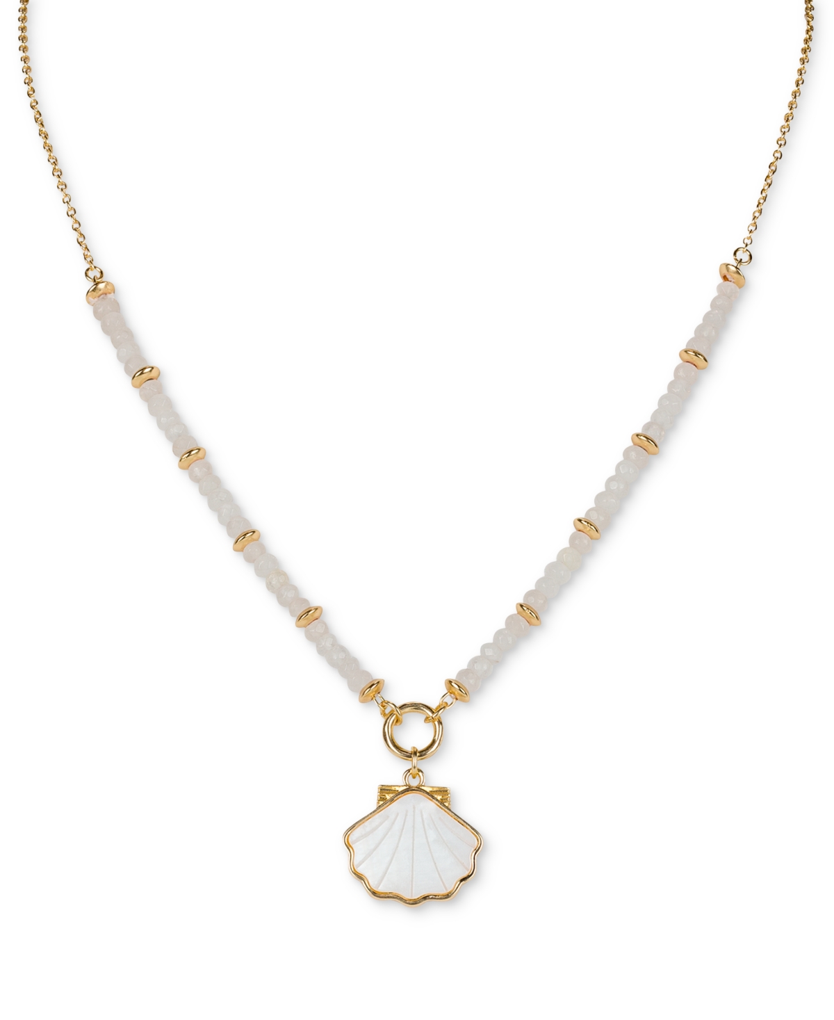 Gold-Tone Mother-of-Pearl Shell Beaded Pendant Necklace, 18" + 3" extender - Matte Gold