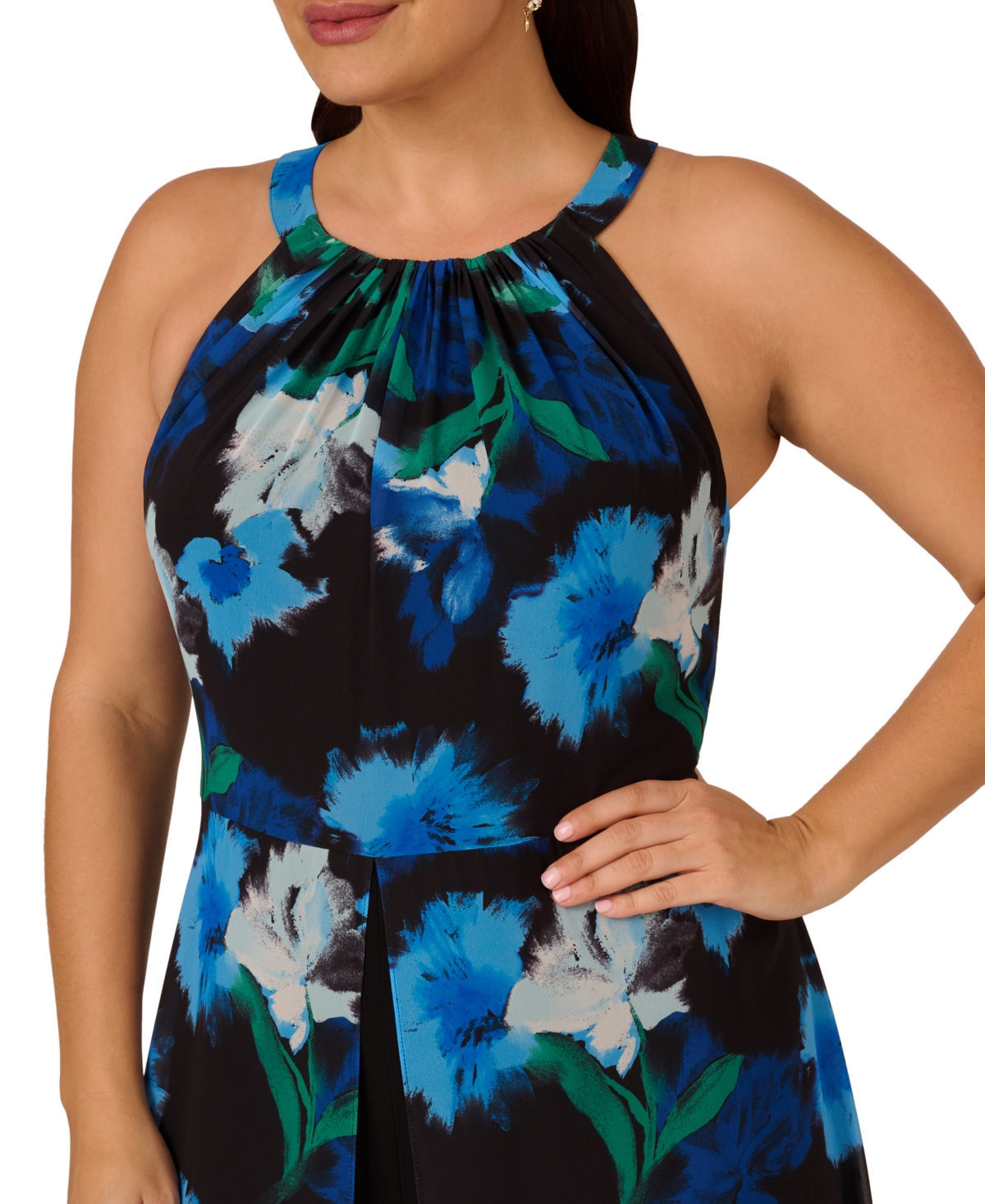 Adrianna Papell Plus Size Floral-Print Halter Jumpsuit