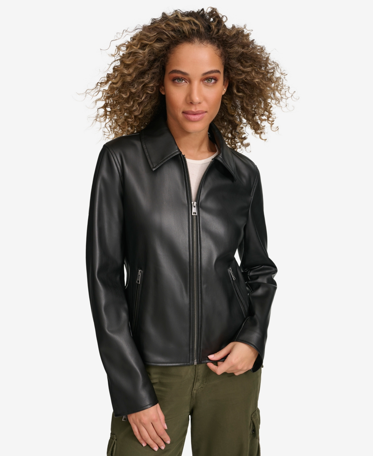 Shop Levi's Women's Faux Leather Laydown Collar Jacket In Dark Forest