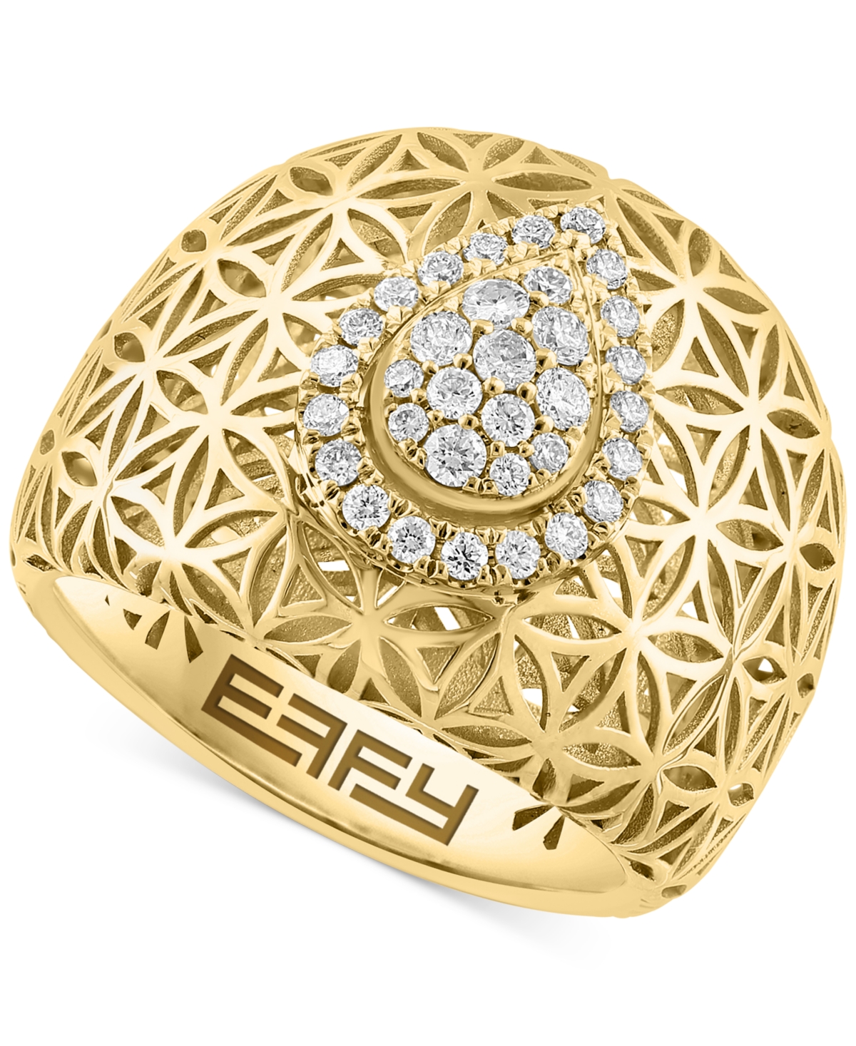 Effy Collection Effy Diamond Teardrop Cluster Floral Lattice Statement Ring (1/3 Ct. T.w.) In 14k Gold In Yellow Gol