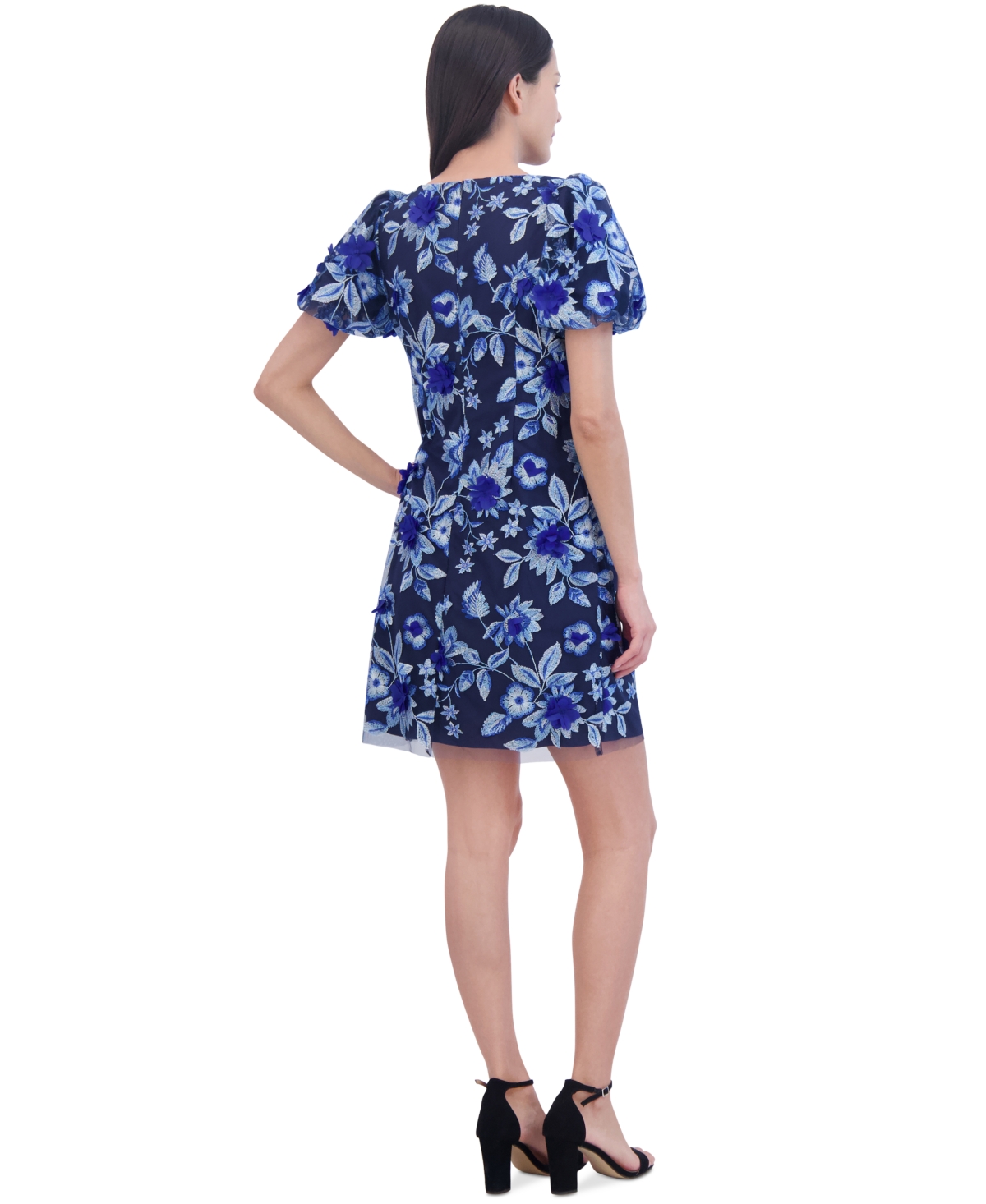 Eliza J Women's Floral Embroidered Puff-sleeve Sheath Dress In Navy Multi