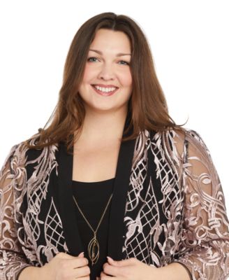 Plus Size Embroidered Duster Jacket, Tank and Pants 3-Pc. Set