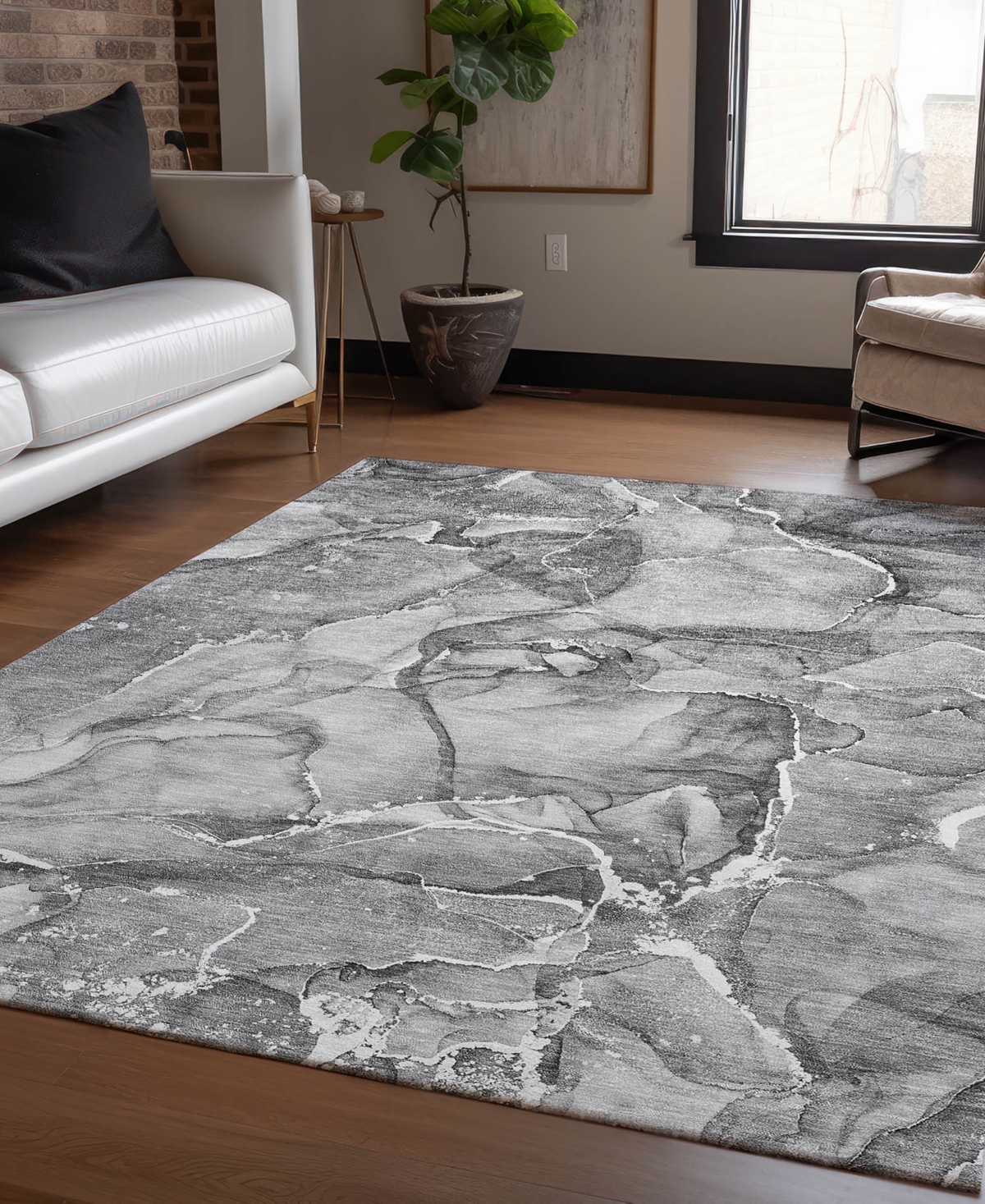 Addison Chantille Machine Washable Acn519 2'6x3'10 Area Rug In Gray,white