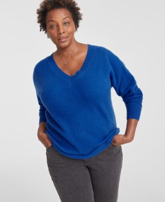 Charter Club - Plus Size Cashmere Rib-Knit Relaxed-Shoulder Sweater