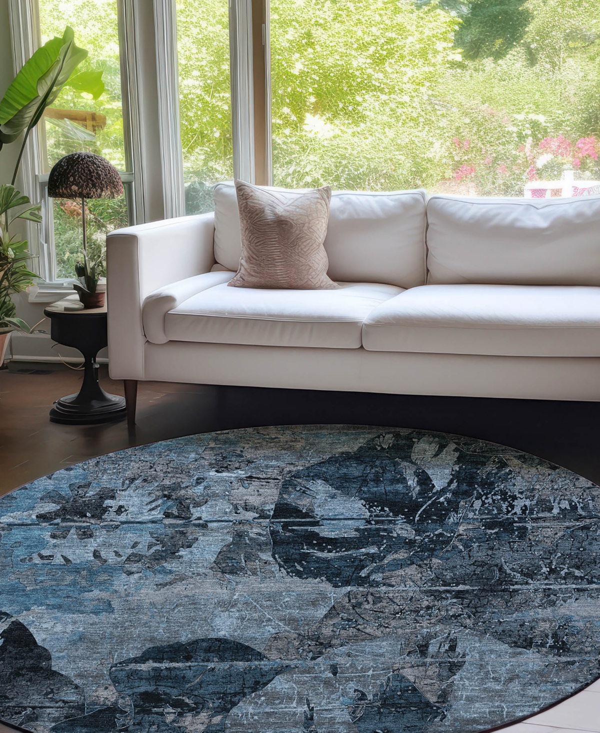 Addison Chantille Machine Washable Acn555 8'x8' Round Area Rug In Denim