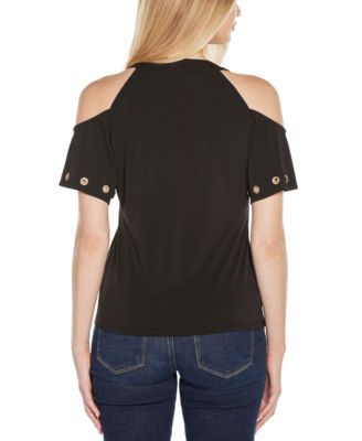 Women's Cold-Shoulder Grommet Trim Knit Top