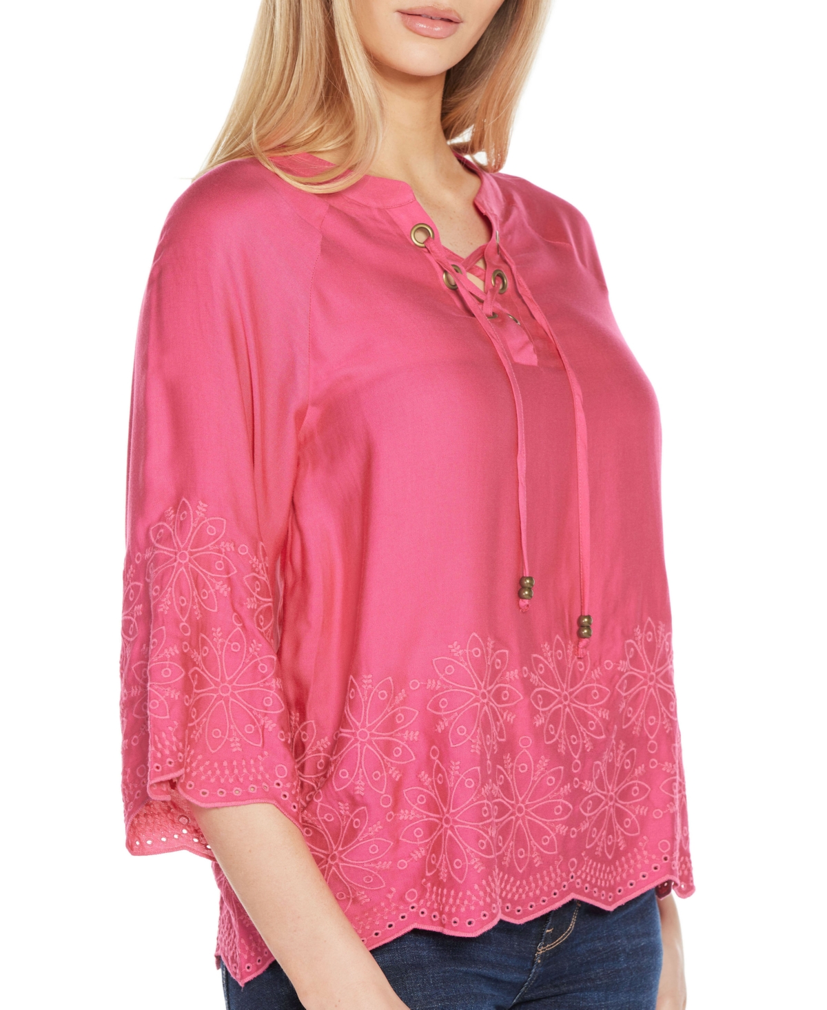 Shop Belldini Women's Raglan 3/4-sleeve Embroidered Top In Petal Pink