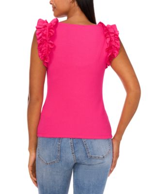  Women's Ruffle Sleeveless Rib Knit Tank Top