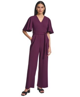 Women s Flutter Sleeve Wide Leg Jumpsuit