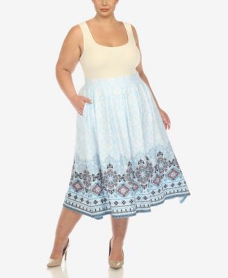 Plus Size Pleated Skirt with Border Print