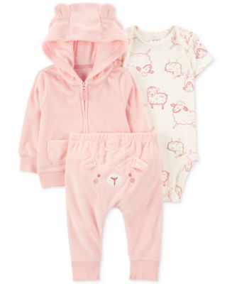 Carter's Baby Girls Sheep Little Hooded Jacket, Bodysuit & Pants