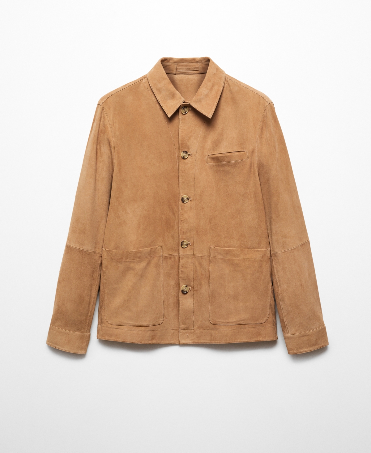 Men's Suede Leather Pocket Detail Overshirt - Medium Brown