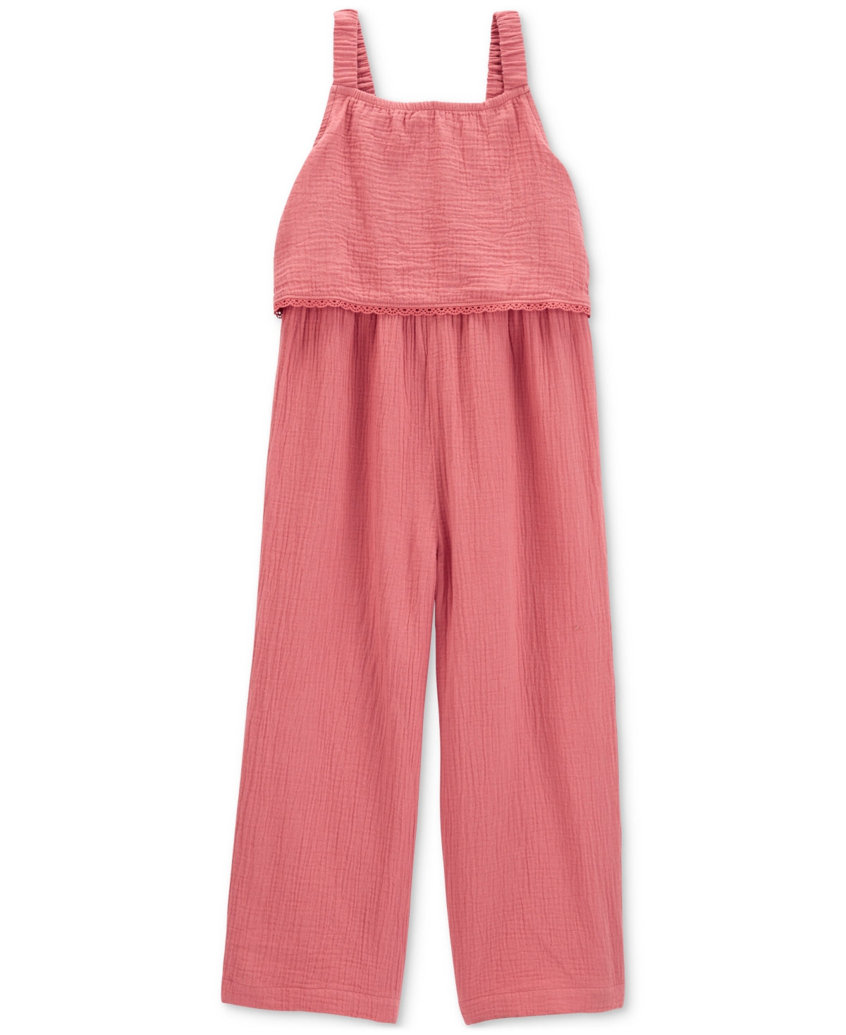 Carter's Kids' Little Girls And Big Girls Layered Gauze Jumpsuit In Pink