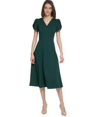 Calvin Klein Women's Jewel-Neck Tulip-Sleeve Dress - Macy's