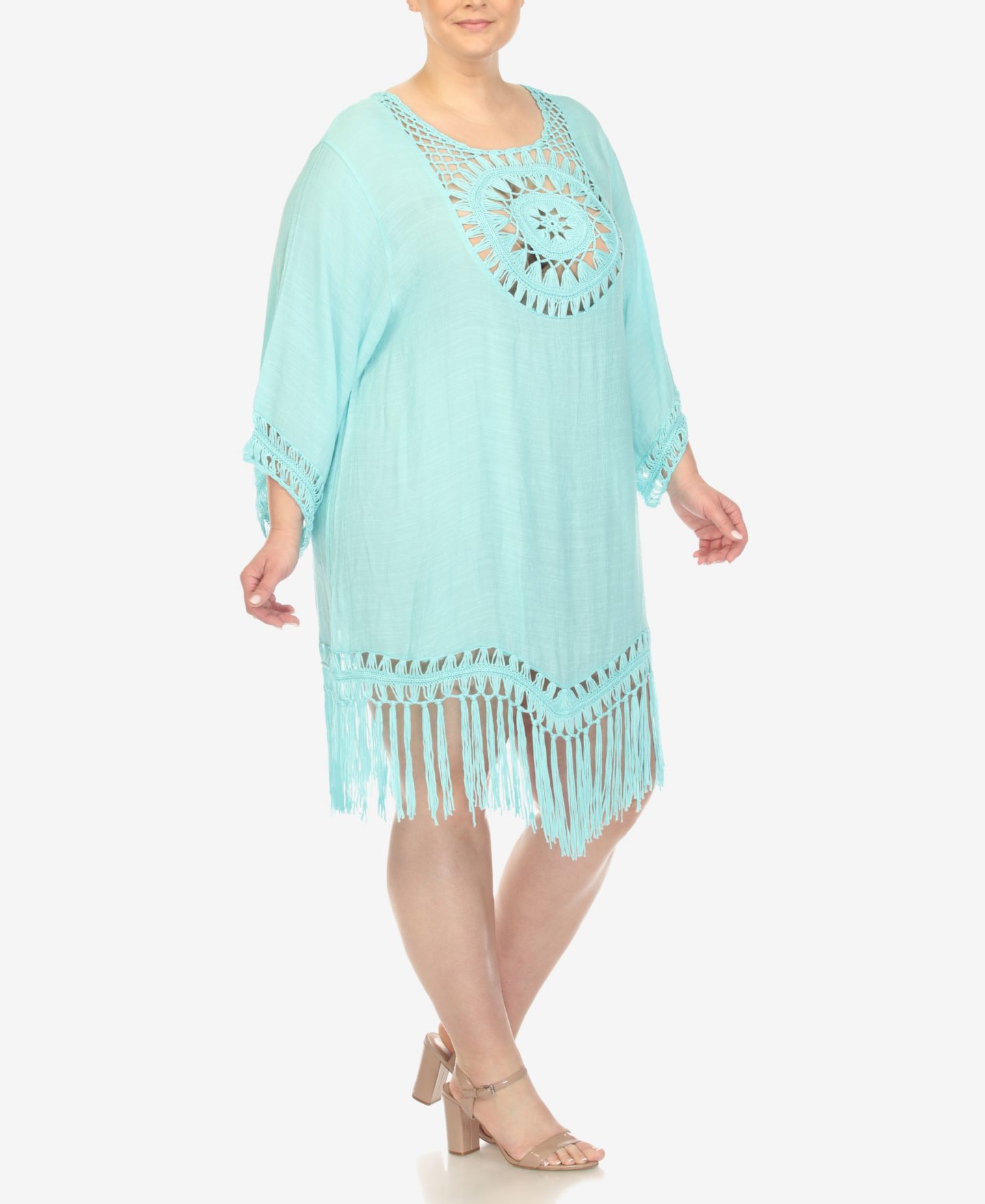 Женское платье White Mark Plus Size Crocheted Fringed Trim Cover Up, цвет: Мятный — фото 3