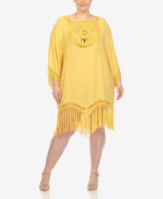 Plus Size Crocheted Fringed Trim Cover Up Dress